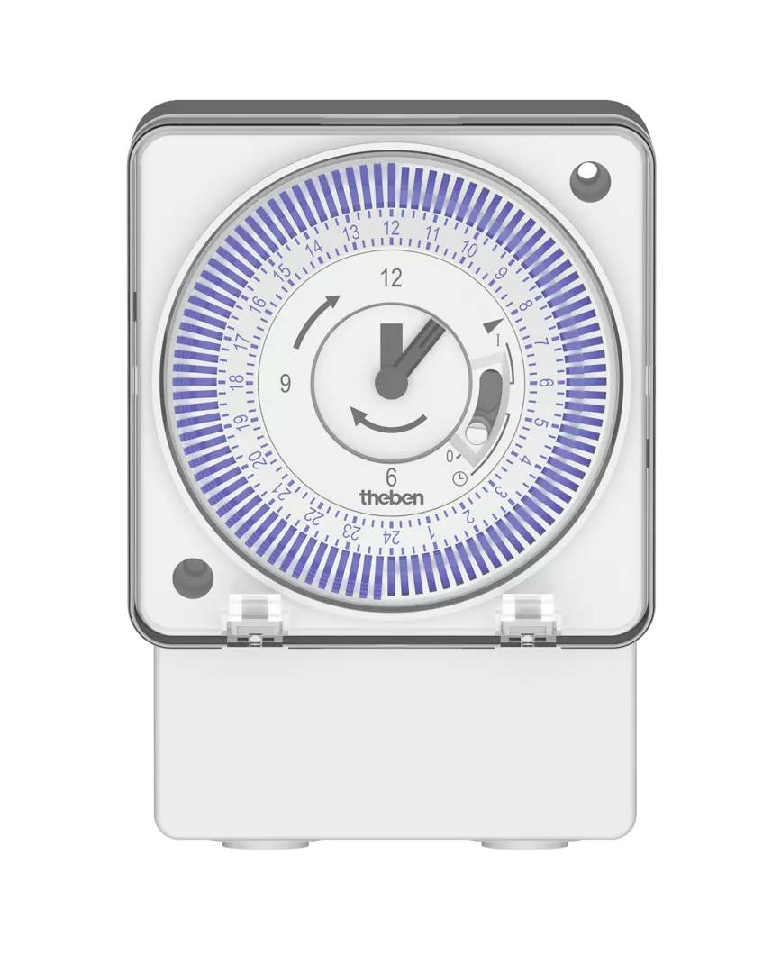 Theben 1840200 Analogové časové spínací hodiny s denním programem, rezervou chodu 3 dní, montáž na stěnu/patice, přední rám 72x72 mm Časový spínač 1 ks