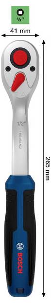 Ruční nástroj, Boschový ratračový klíč, zobrazený z přední strany s měřícími šipkami ukazujícími šířku 41 mm a délku 265 mm.