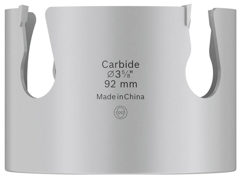 Pilový vrták s karbidovými zubů označený „Karbid Ø3 5/8" 92 mm Vyrobeno v Číně".