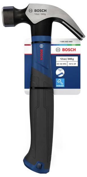 Bosch 16oz sekáč s drápkem s černě-modrým madlem, zobrazený v přední poloze na obalu produktu.