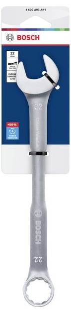 Klíč otevřený Bosch 22 mm, zobrazený na obalu produktu s modro-stříbrným designem a velkým červeným logem BOSCH.