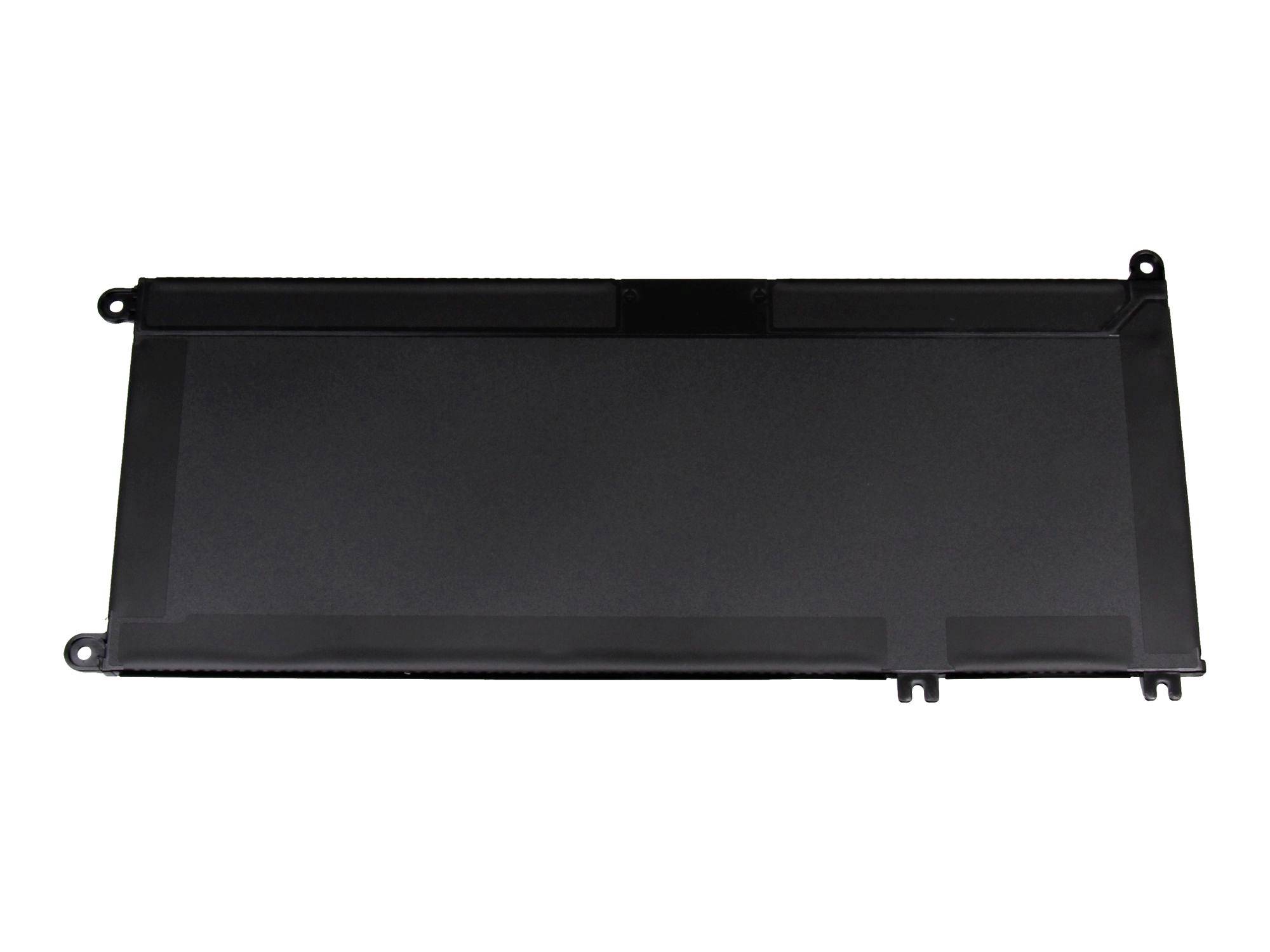 Černá obdélníková elektronická součástka nebo krytí panel s montážními язычkami na bílém pozadí.