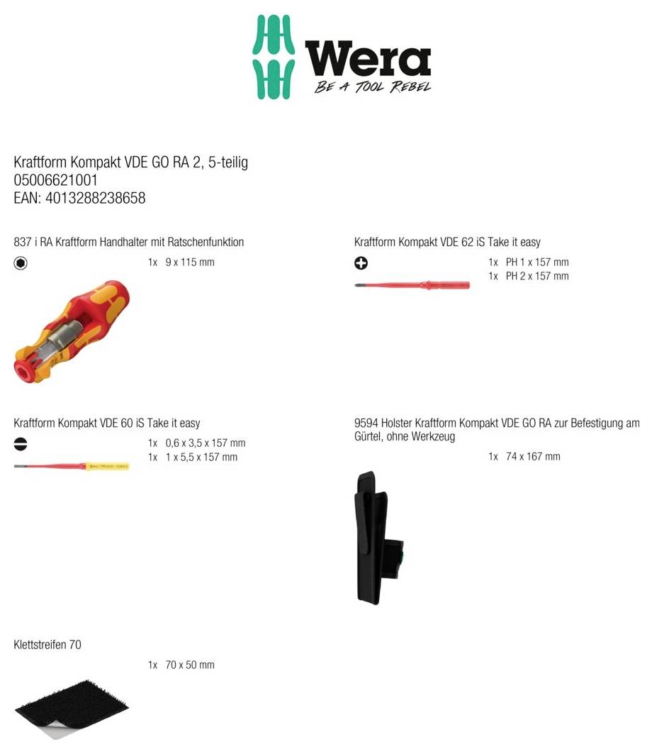 Wera VDE GO RA 2 05006621001 pro elektrotechniky sada výměnných bitů Délka dříku: 157 mm-23