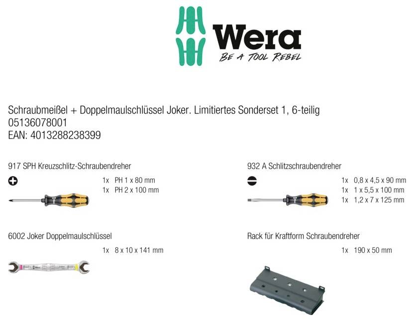 Wera Joker dílnu, Univerzální Sada sekacích šroubováků + oboustranných klíčů Šířka čepele: 4.5 mm, 5.5 mm, 7 mm Délka dř-29