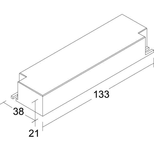 Isometrický diagram pravoúhlého bloku označeného čísly 133, 38 a 21, který zobrazuje jeho celkové rozměry.