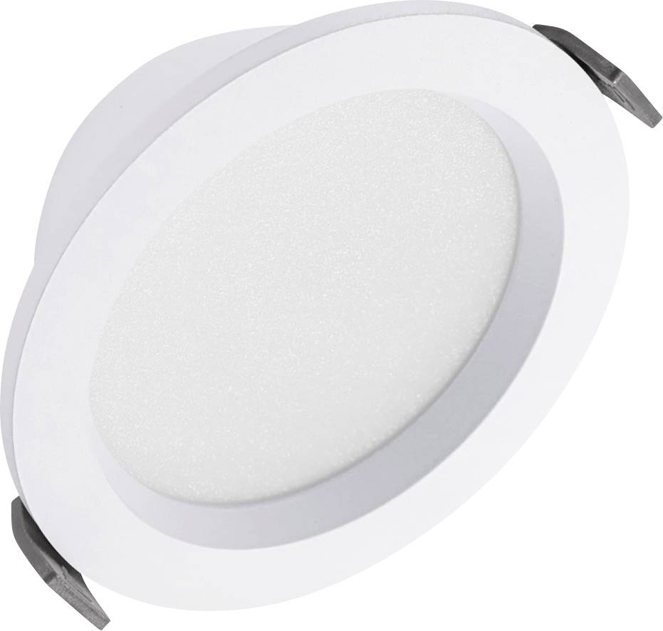 Kulatý vestavný LED stropní panel s bílou lištou a pružinami.