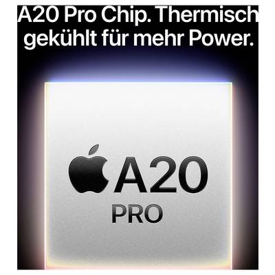 Reklamní grafika čipu Apple A20 Pro s textem „Termálně chlazen pro větší výkon."