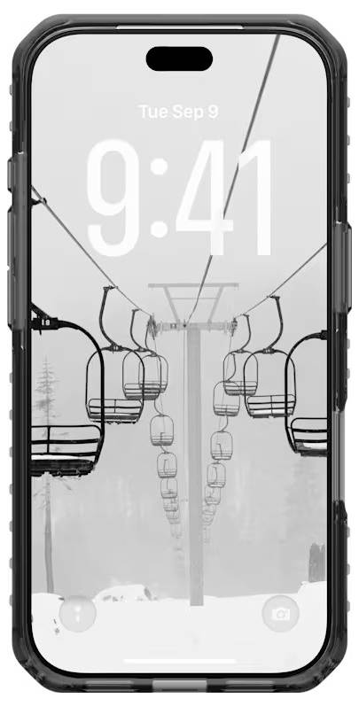 Zamykací obrazovka iPhonu s tapetou zasněženého lanovky, s časem 9:41 a datem Út 9. září zobrazeným v horní části.