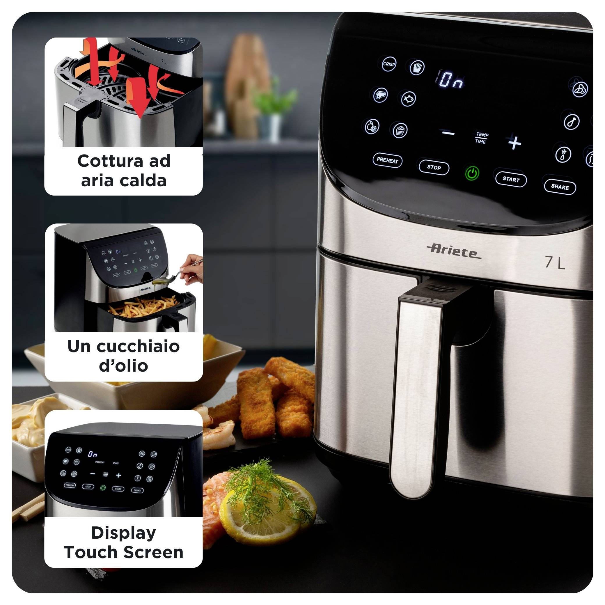 Ariete 00C462800AR0 Horkovzdušná fritéza 7 l nepřilnavý povlak, bez BPA, Digitální časovač, Pro potraviny, horkovzdušný,-4