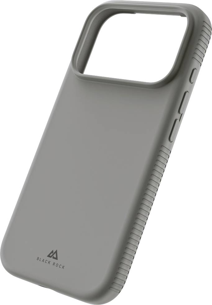 Pouzdro na smartphone Gray Black Rock s vyvýšeným výřezem fotoaparátu a kryty bočních tlačítek, zobrazeno na bílém pozadí.