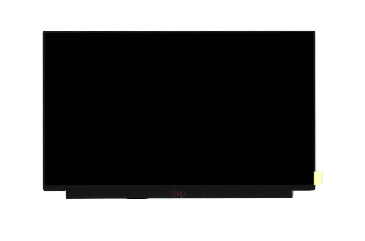 Prázdný černý plochý monitor nebo televize na bílém pozadí s malou žlutou záložkou na pravém okraji.