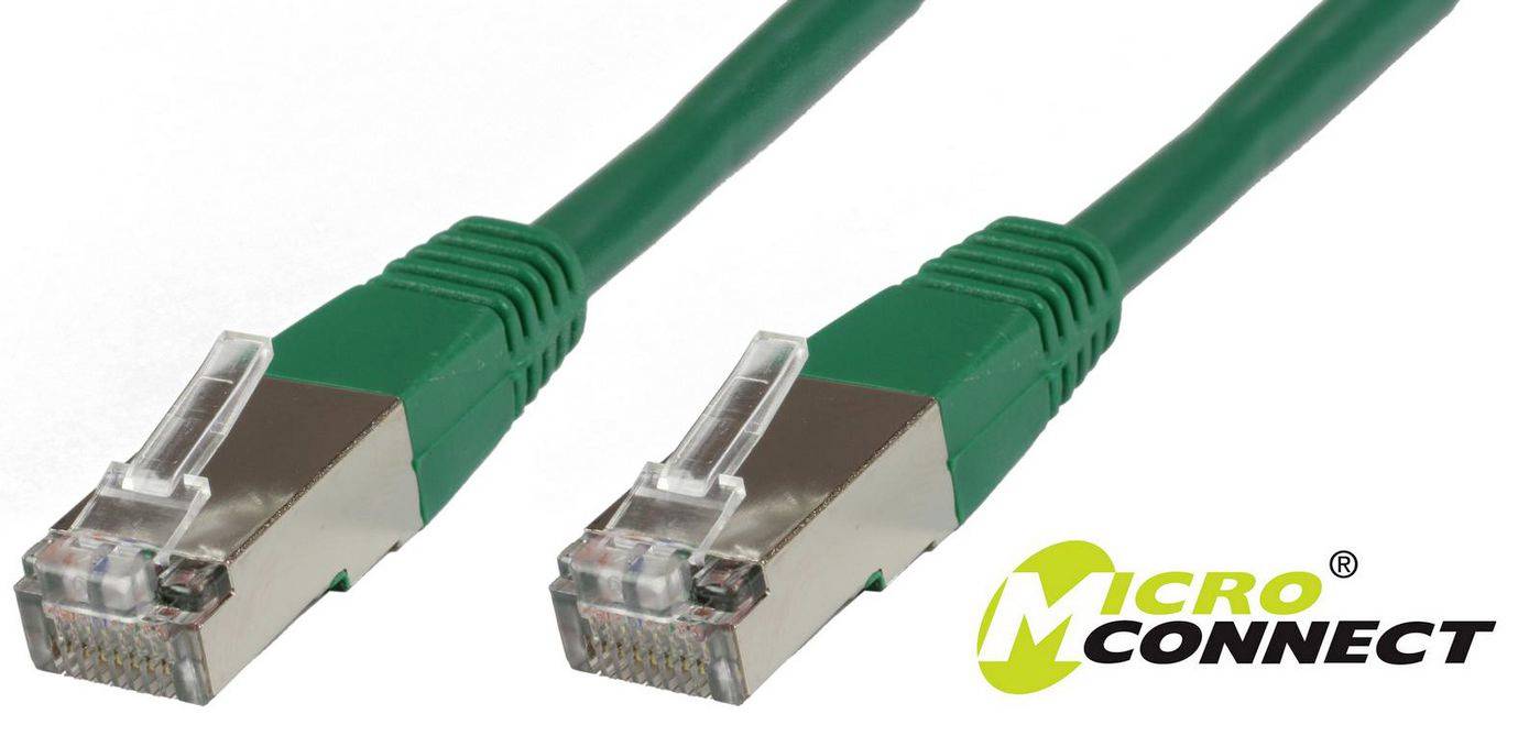 Dva zelené ethernetové kabely s konektory RJ45 vedle loga „Micro Connect".