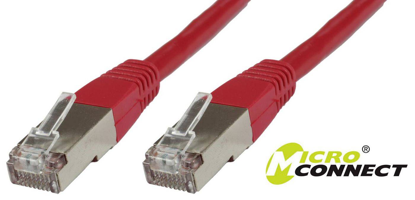 Dva červené kabely Ethernet s konektory RJ45 vedle loga "Micro Connect"
