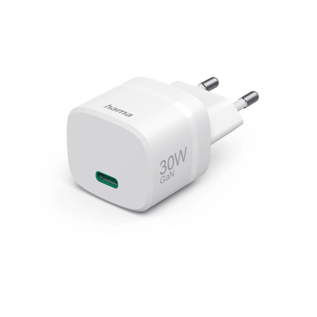 Bílá 30W Hama GaN USB-C síťová nabíječka se dvouramenným EU zásuvkou