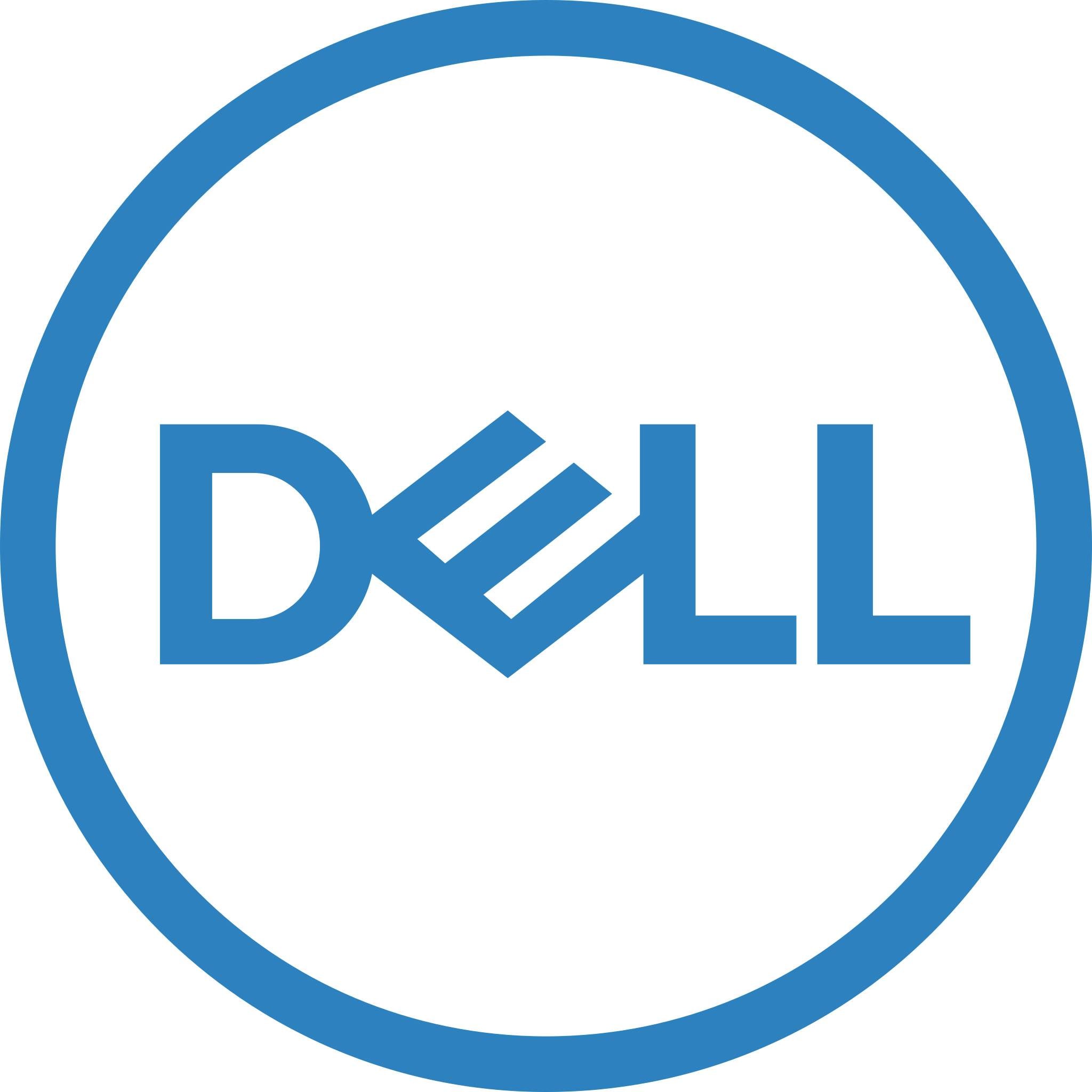 Logo Dell v modré barvě uvnitř modrého kruhu na bílém pozadí.