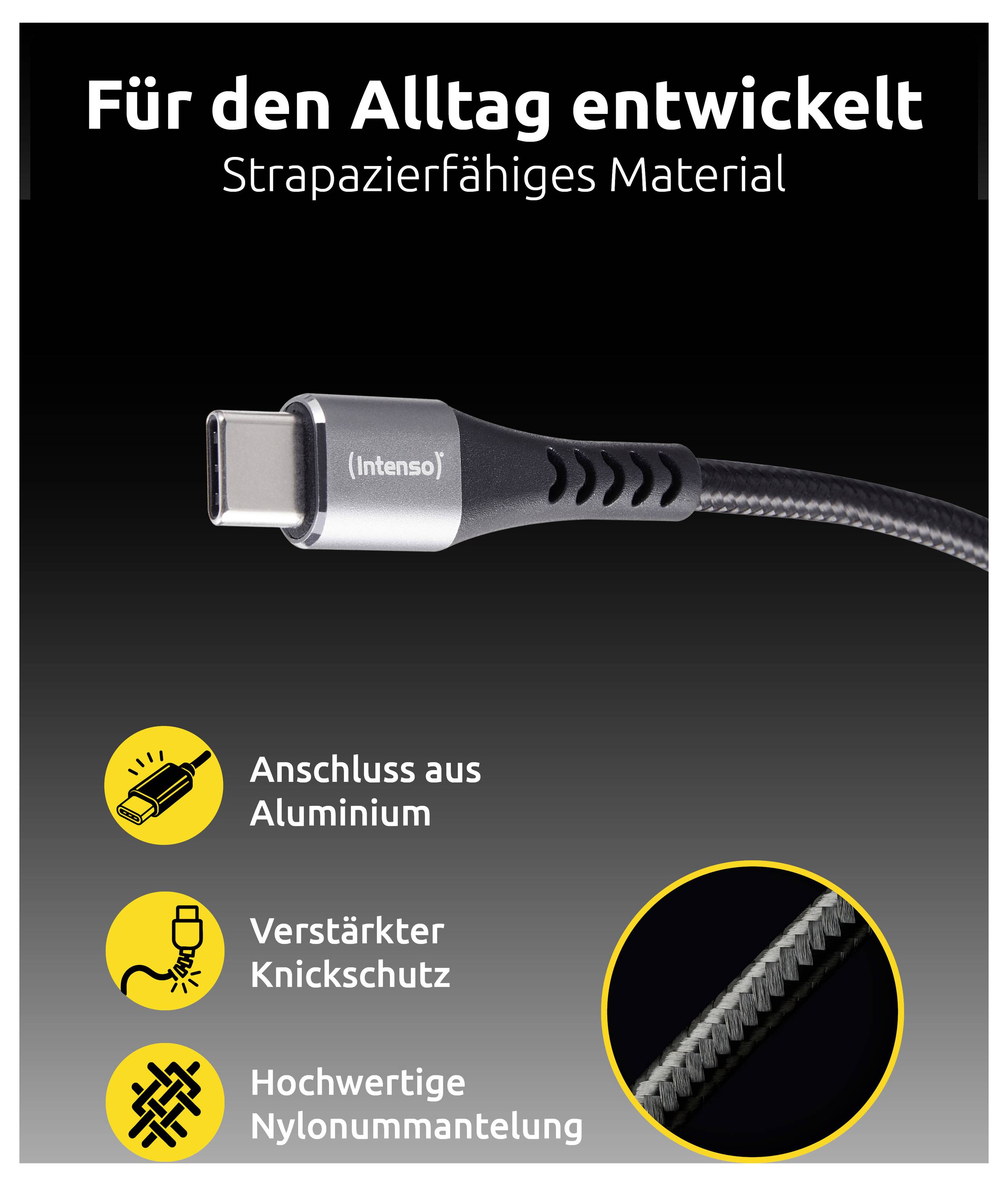 Kabel USB-C inzerát s odolným kabelem a textem 'Vyvinut pro každodenní použití' a 'Odolný materiál'; zvýrazňuje hliníkový konektor, zesílené ochranné vedení a nylonový pletený obal.