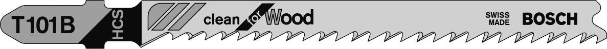 Pilový list na dřevo s nápisem 'T101B clean for wood' a 'Swiss Made BOSCH'.