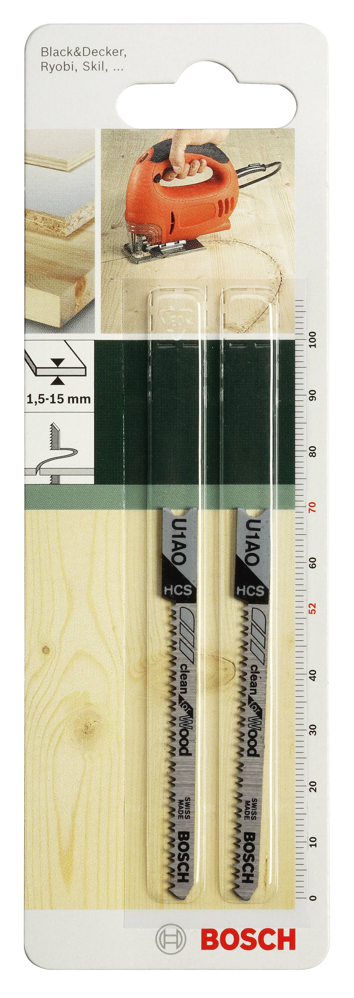 Pilové plátky Bosch pro přímočaré pily, kompatibilní s Black & Decker, Ryobi, Skil. Vhodné pro tloušťku dřeva 1,5-15 mm.