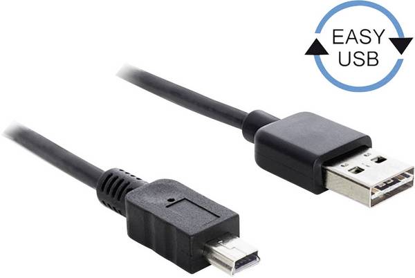 Delock USB kabel USB 2.0 USB-A zástrčka, USB Mini-B zástrčka 5.00 m černá oboustranně zapojitelná zástrčka, pozlacené kontakty, UL certifikace 83365