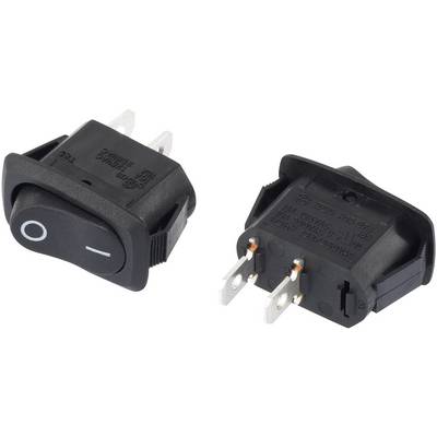 Dva černé výkyvné přepínače s označením 'ON' a 'OFF', každý s viditelnými třemi kovovými kolíky pro elektrické připojení.