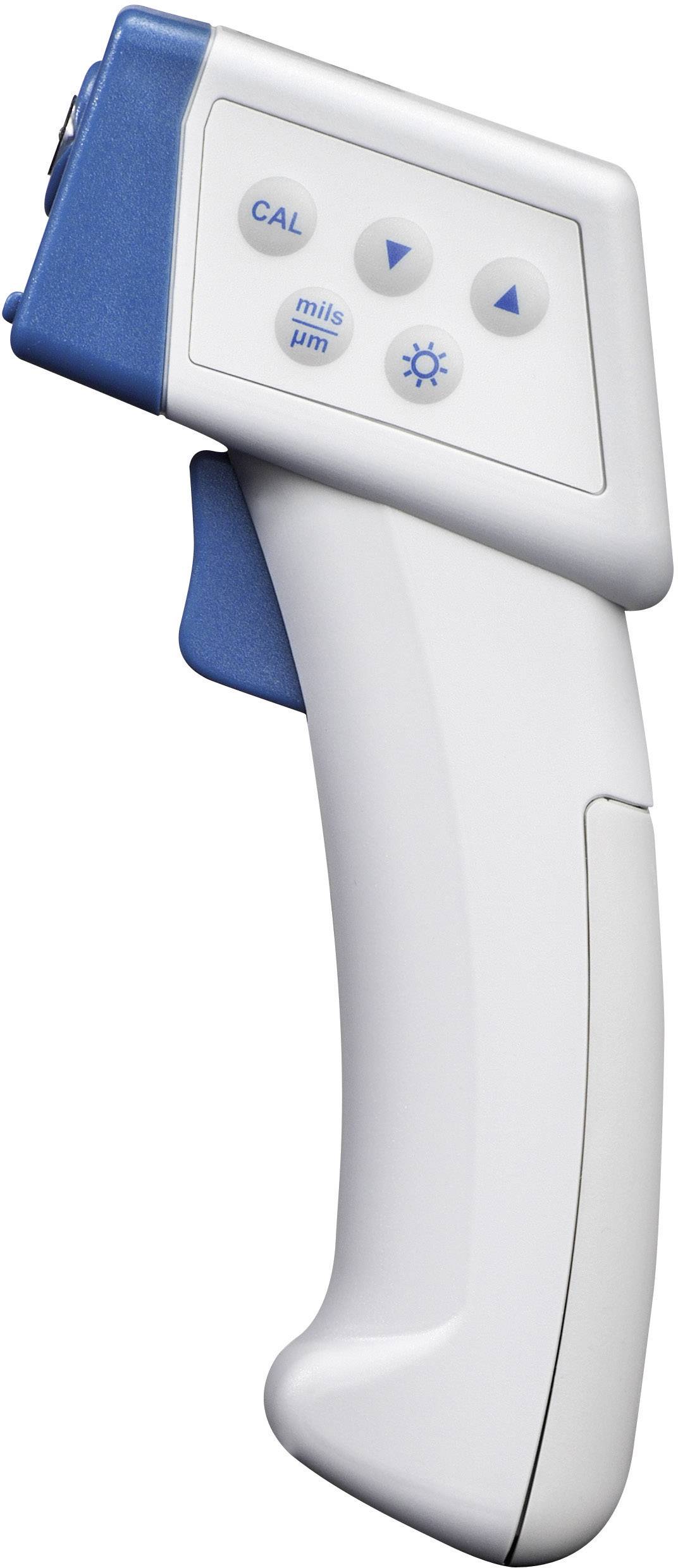 Bílý a modrý infračervený teploměr s ovládacími tlačítky.