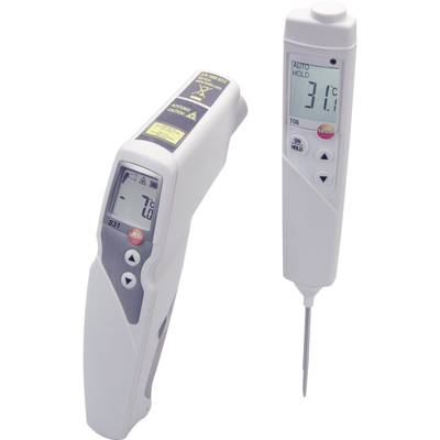 Dva digitální teploměry: vlevo infračervený teploměr ukazuje 7°C, vpravo vpichovací teploměr ukazuje 31,1°C.