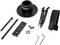 Sada cyklistického příslušenství: podložky, šrouby, stahovací pásky, imbusoví klíče a svorky používané pro montáž na rám jízdního kola.
