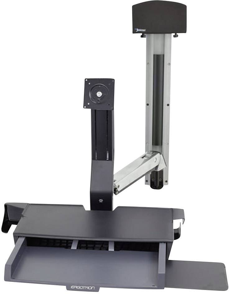 Ergonomický stojan na pracoviště s podložkou klávesnice, vhodný pro montáž na zeď, optimalizuje využití obrazovek.
