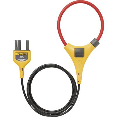 Žluté měřicí zařízení pro měření elektrického proudu se červenými měřicími kleštěmi a černým kabelem, vhodné pro měření střídavého proudu. Přístroj značky Fluke.