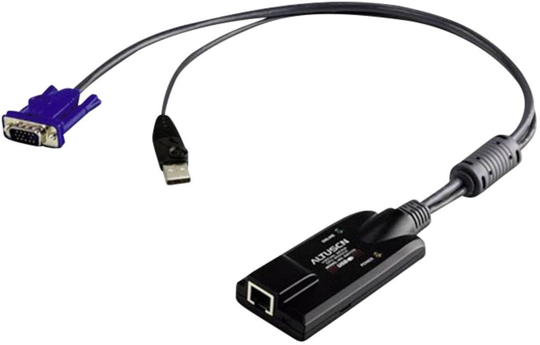'VGA-to-Ethernet adaptér s USB připojením pro konverzi videosignálů do sítí.'