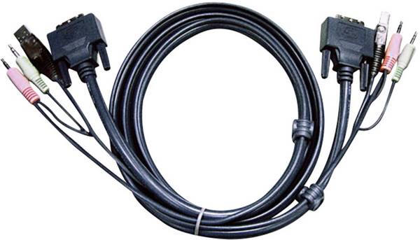 ATEN KVM kabel [2x jack zástrčka 3,5 mm, DVI zástrčka 18+1pólová, USB 2.0 zástrčka A - 2x jack zástrčka 3,5 mm, DVI zástrčka 18+1pólová, USB 2.0 zástrčka B] 1.80 m černá