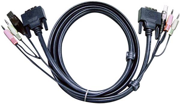 ATEN KVM kabel [2x jack zástrčka 3,5 mm, DVI zástrčka 18+1pólová, USB 2.0 zástrčka A - 2x jack zástrčka 3,5 mm, DVI zástrčka 18+1pólová, USB 2.0 zástrčka A] 5.00 m černá