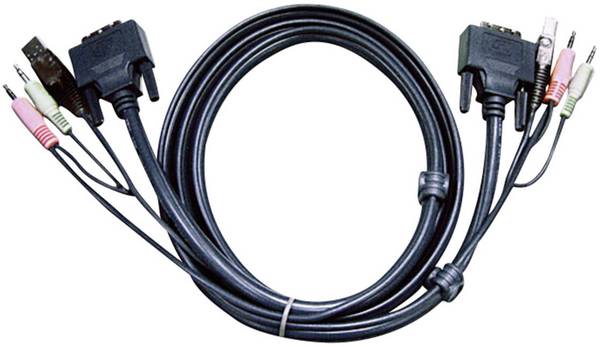 ATEN KVM kabel [2x jack zástrčka 3,5 mm, DVI zástrčka 24+1pólová, USB 2.0 zástrčka A - 2x jack zástrčka 3,5 mm, DVI zástrčka 24+1pólová, USB 2.0 zástrčka B] 3.00 m černá