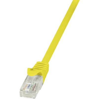 Žlutý ethernetový kabel s průhlednou RJ45 koncovkou. Často se používá pro síťová připojení.