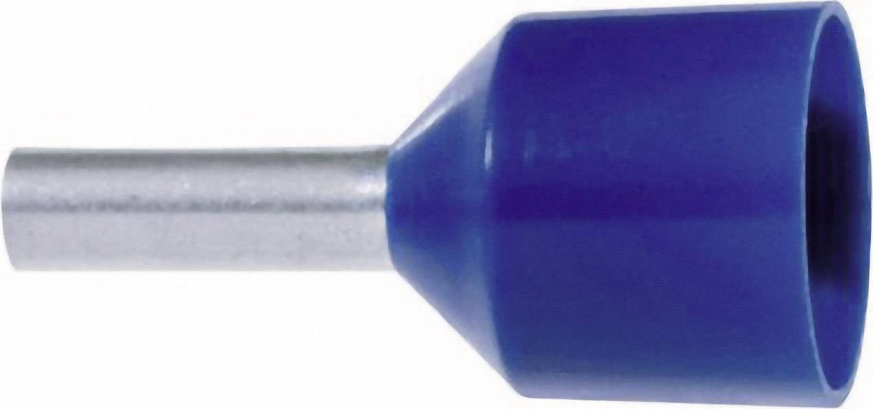 Jeden modrý izolovaný kabelový oko s kovovým kolíkem pro elektrické připojení. Používá se v elektroinstalaci.