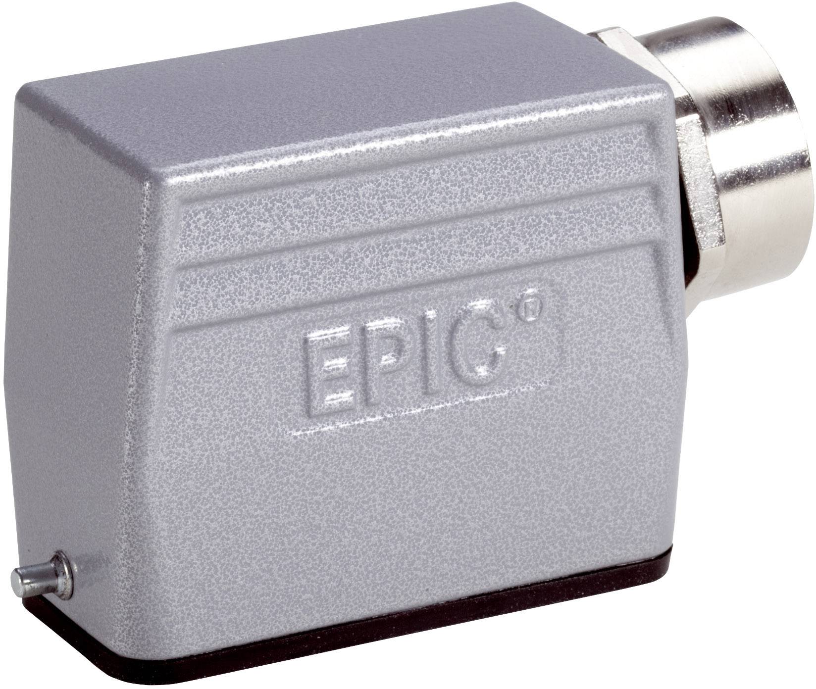 Obdélníkový stříbrnošedý EPIC konektor s kovovým pouzdrem a velkým nápisem, vhodný pro elektrická připojení.