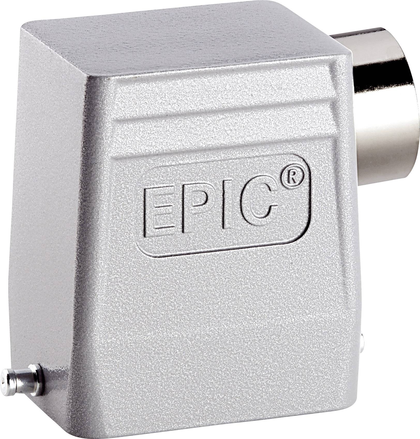 Elektrický konektor v kovovém pouzdře s nápisem 'EPIC'. Vhodný pro průmyslové aplikace.