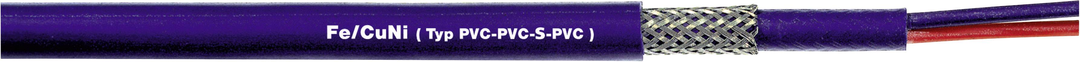 Detailní pohled na kabel s označením 'FerrSM 1 pr PVC-PVC-PVC', s fialovým vnějším pláštěm, který ukazuje kvalitu stínění a vícežilovou strukturu.