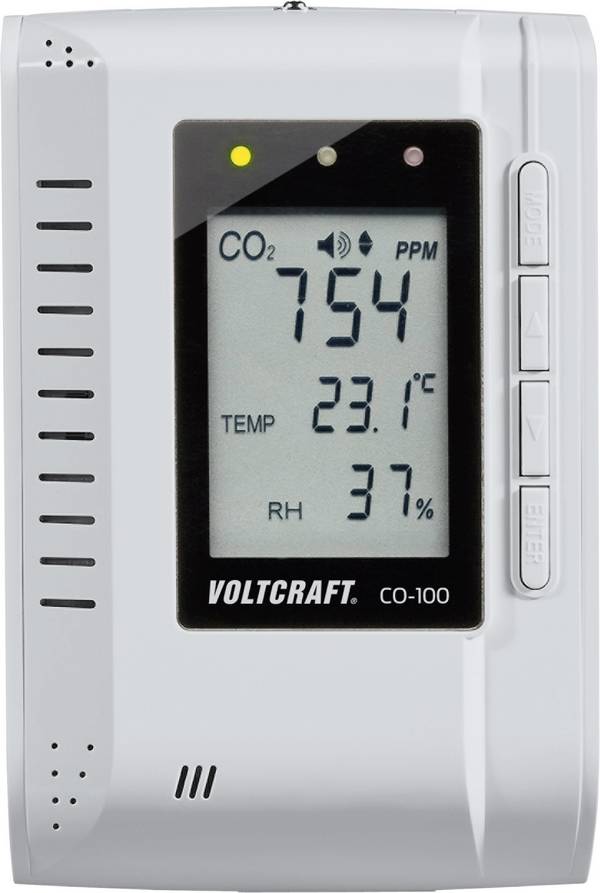 VOLTCRAFT CO-100 měřič oxidu uhličitého (CO2), 0 - 3000 ppm, s funkcí datového záznamníku, nástěnná montáž