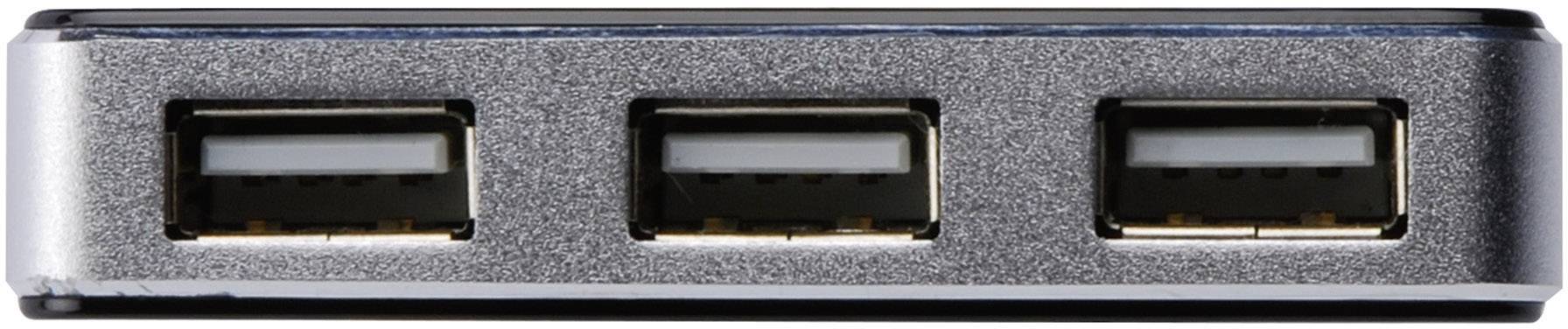 Tři USB porty na rozbočovači USB pro připojení několika zařízení.