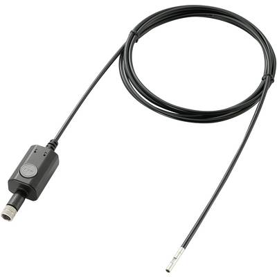 Černý kabel s obdélníkovým pouzdrem a kovovým konektorem na jedné straně, senzor na straně druhé.