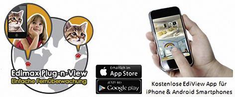 Edimax Plug n-View: Snadný dálkový dohled s aplikací. Zobrazuje smartphone s pohledem kamery. Bezplatná aplikace Edimax pro iPhone a Android.