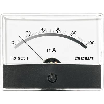 Analogový ampérmetr ukazuje 20 mA; stupnice od 0 do 100 mA. Značka: VOLTCRAFT.