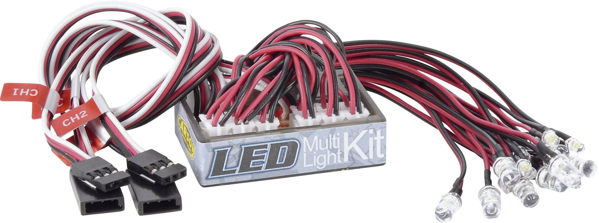 LED vícesvětelná sada s vodiči a konektory, vhodná pro modelářské aplikace, například pro RC vozidla.