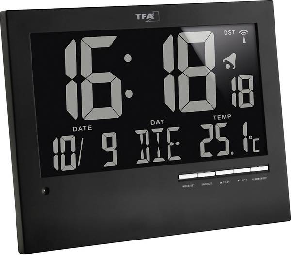 TFA Dostmann 60.4508 DCF nástěnné hodiny 185 mm x 230 mm x 31 mm x 31 mm, černá