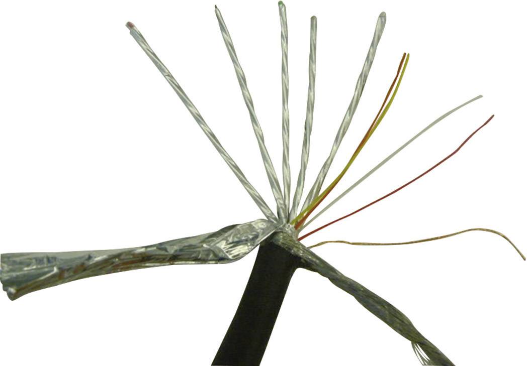 Otevřené schéma zapojení kabelů ukazuje jednotlivé barevně rozlišené vodiče vyčnívající z kabelového pláště, což slouží k demonstraci elektrických vedení.