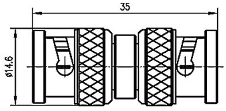 Výkres armatury s rozměry: celková délka 35 mm, průměr 14,6 mm. Detailní znázornění jednotlivých komponentů.