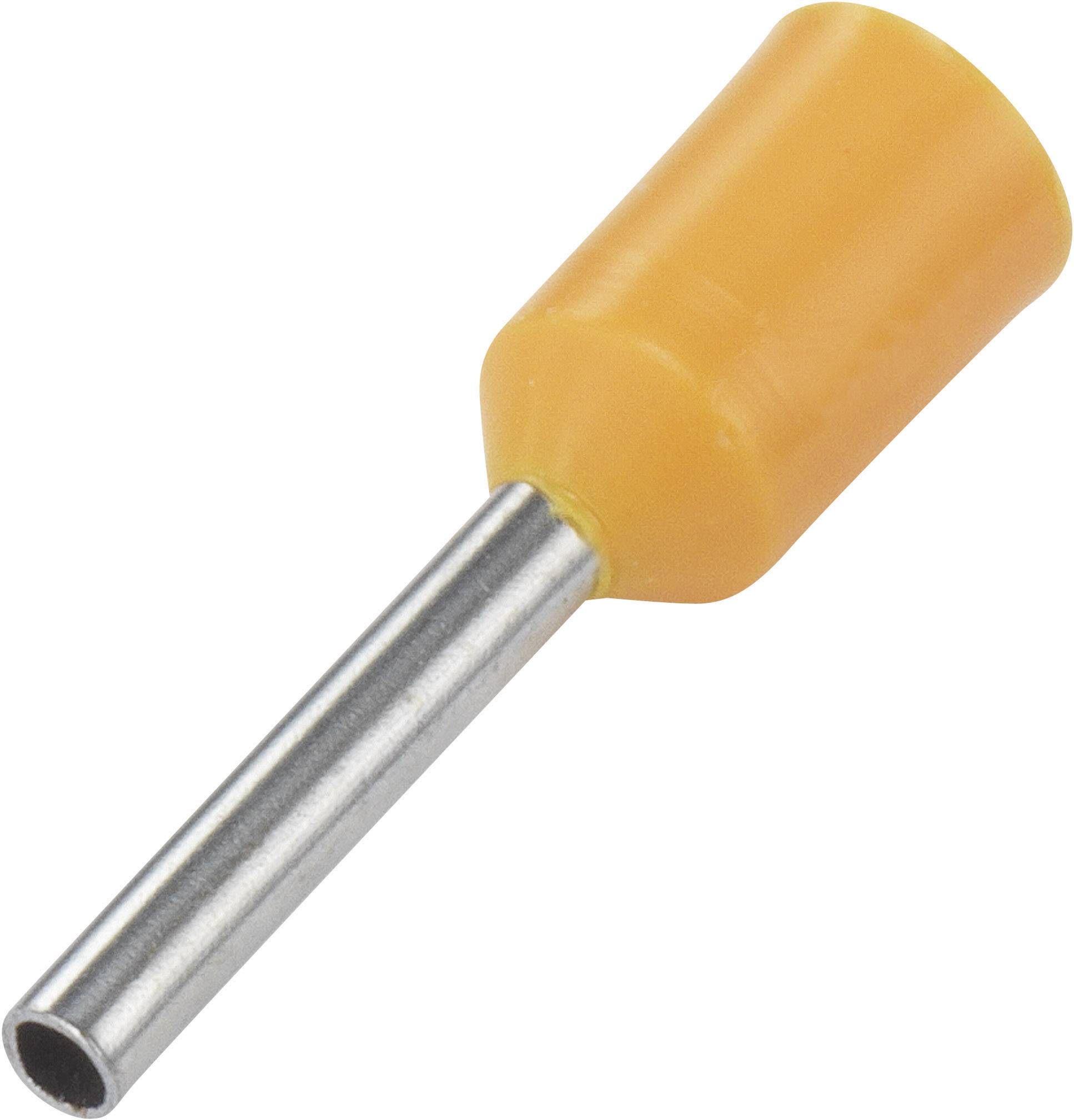 Oranžová izolační dutinka s kovovým konektorem pro elektrické kabely.