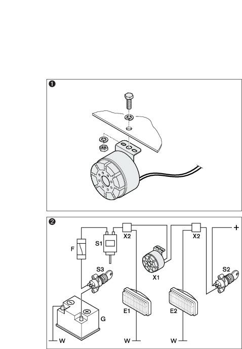 "Obrázek nahoře": Rozložený nákres elektrického přístroje se šrouby a vodiči. "Obrázek dole": Schéma zapojení s vypínači, svorkami a motory.