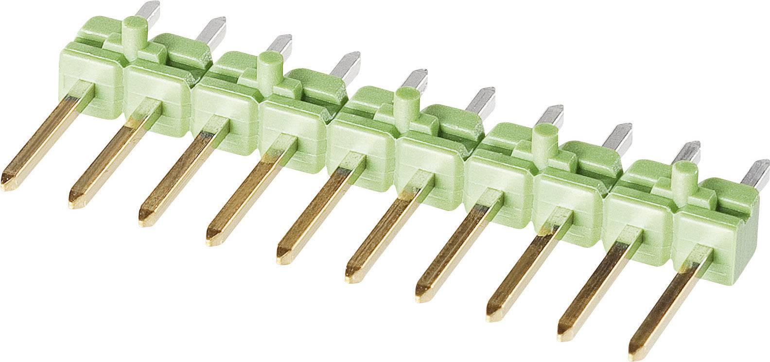 Řada osmi zeleno-zlatých elektrických konektorů umístěných vedle sebe.